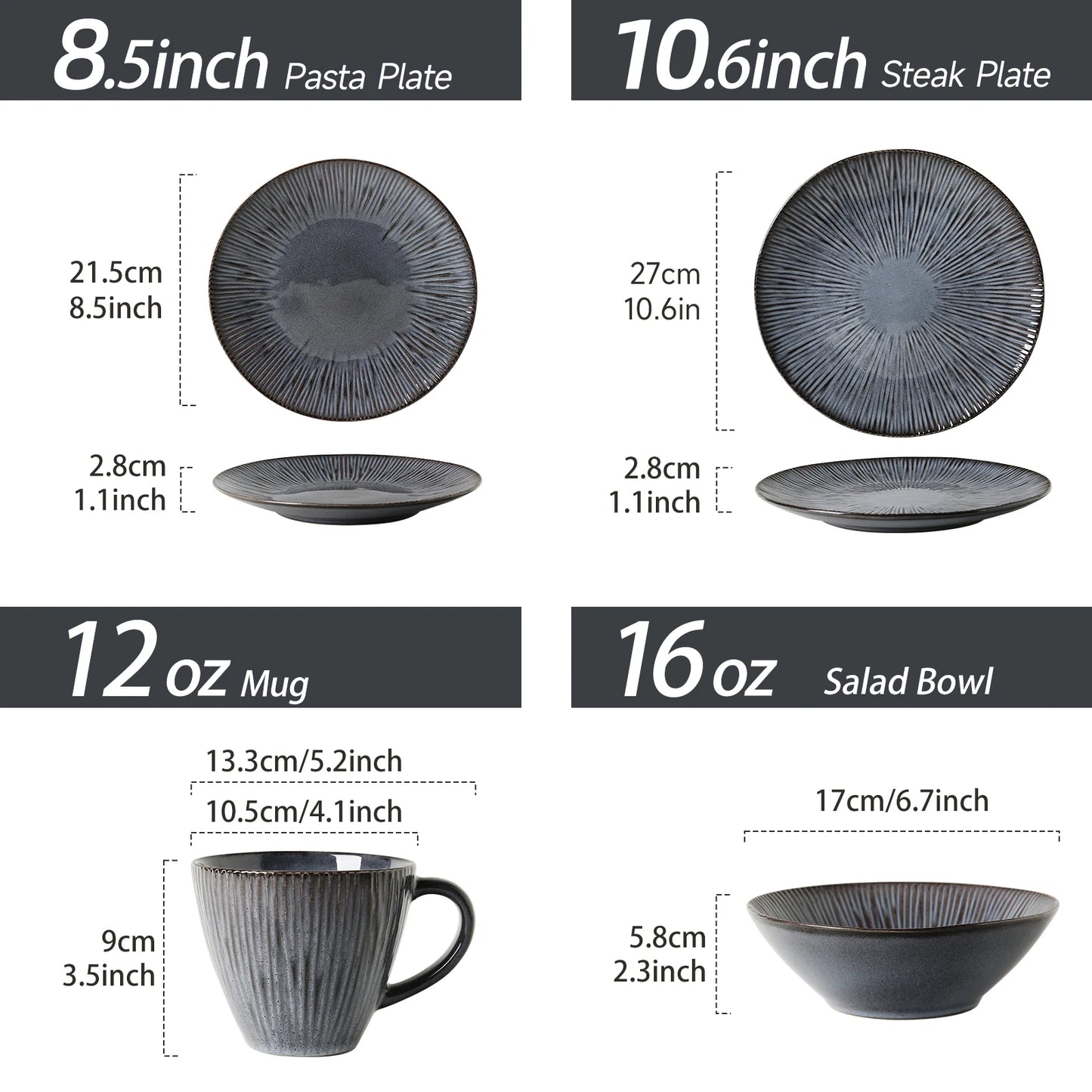 LUMORA 16-Piece Reactive Glaze Stoneware Dinnerware Set – Modern Luxury, Service for 4
