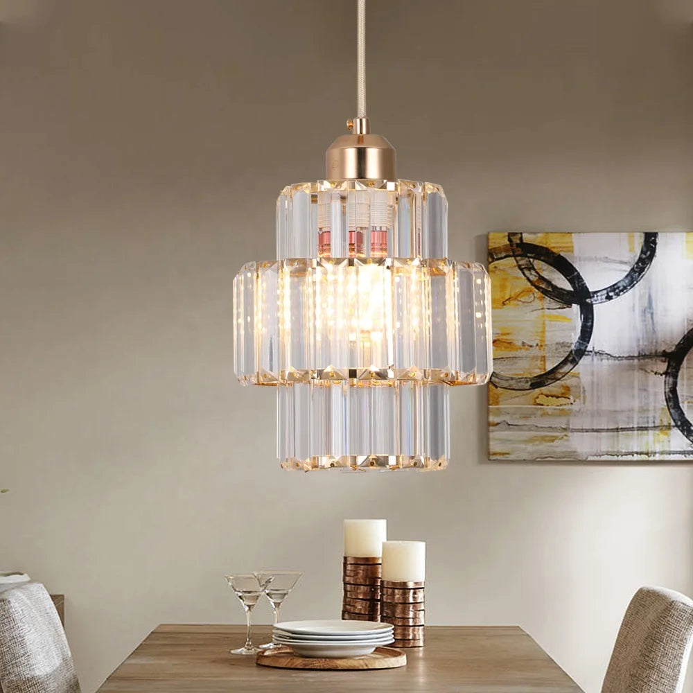Crystal Pendant Light – Modern Iron & Crystal Chandelier, Gold or Black, Adjustable Height