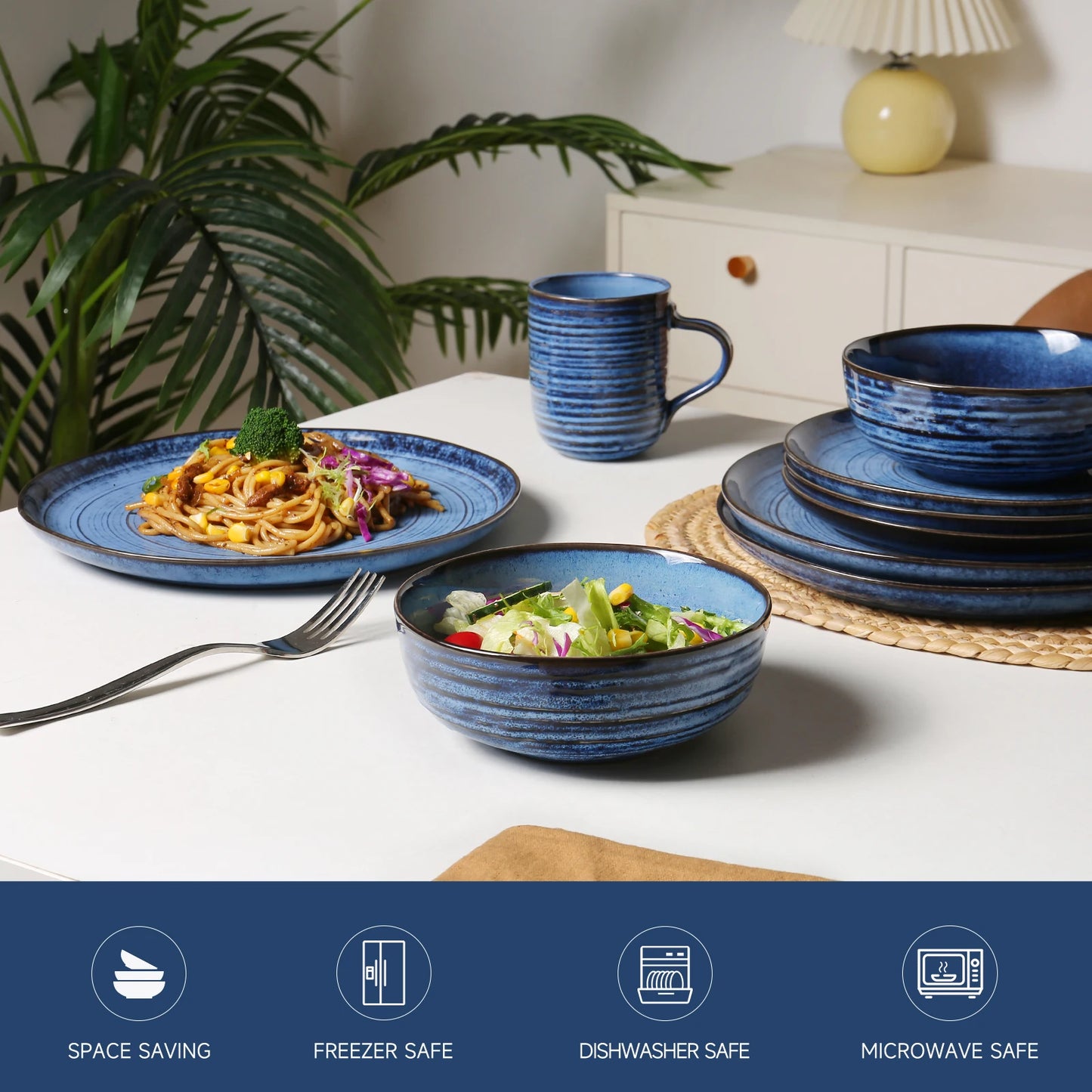 16-Piece Reactive Glaze Stoneware Set – Modern Luxury, Durable & Beautiful