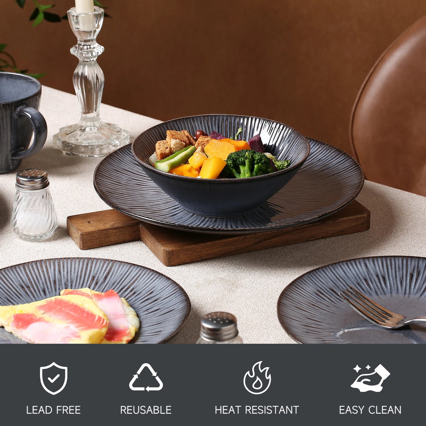 LUMORA 16-Piece Reactive Glaze Stoneware Dinnerware Set – Modern Luxury, Service for 4