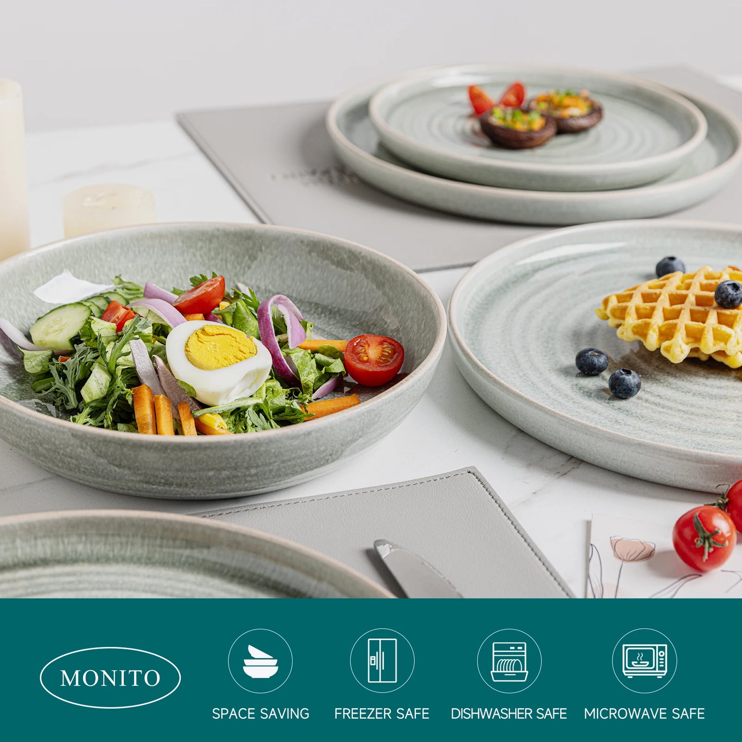 16-Piece Stoneware Dinnerware Set – Modern Luxury Style, Durable Ceramic with Unique Pattern