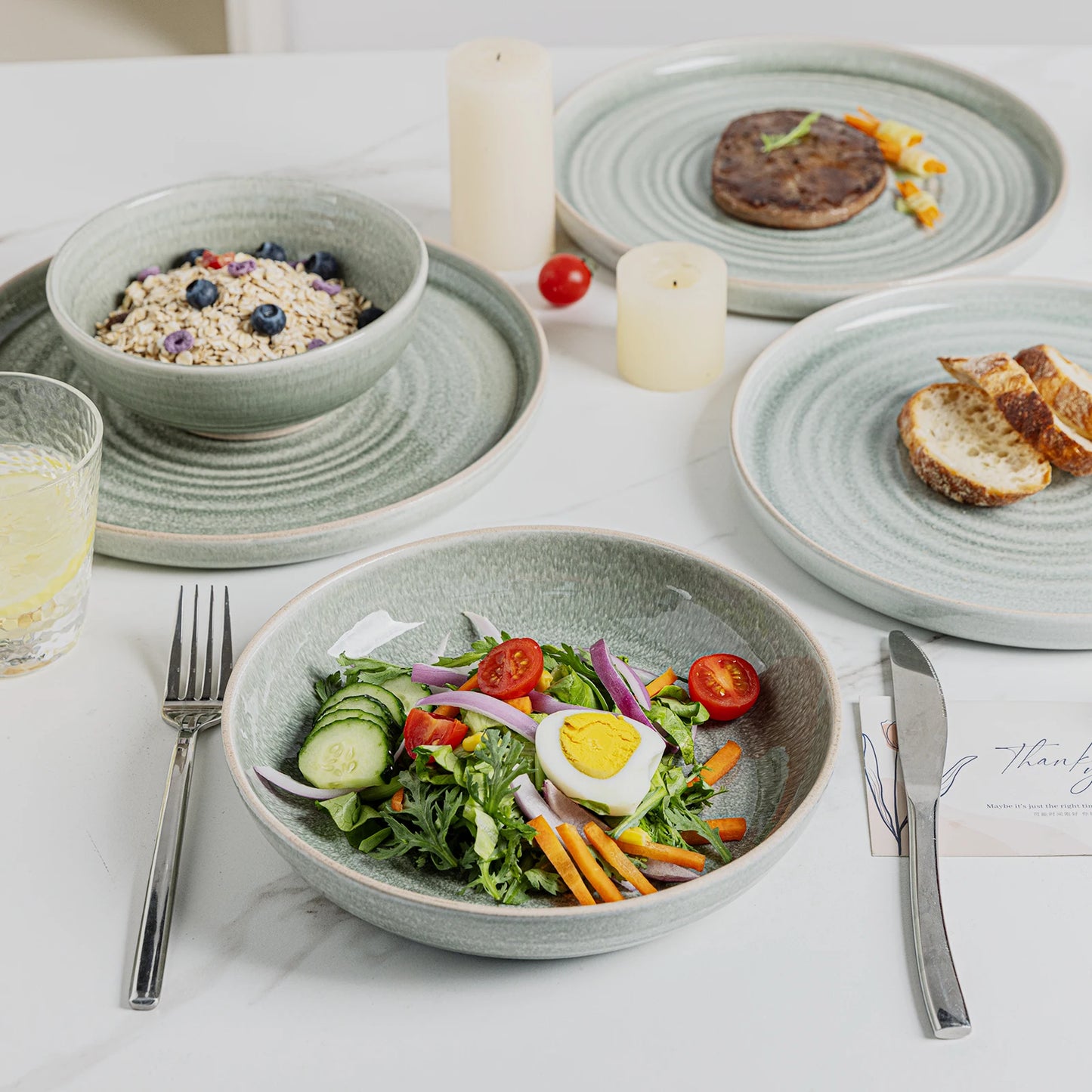 16-Piece Stoneware Dinnerware Set – Modern Luxury Style, Durable Ceramic with Unique Pattern