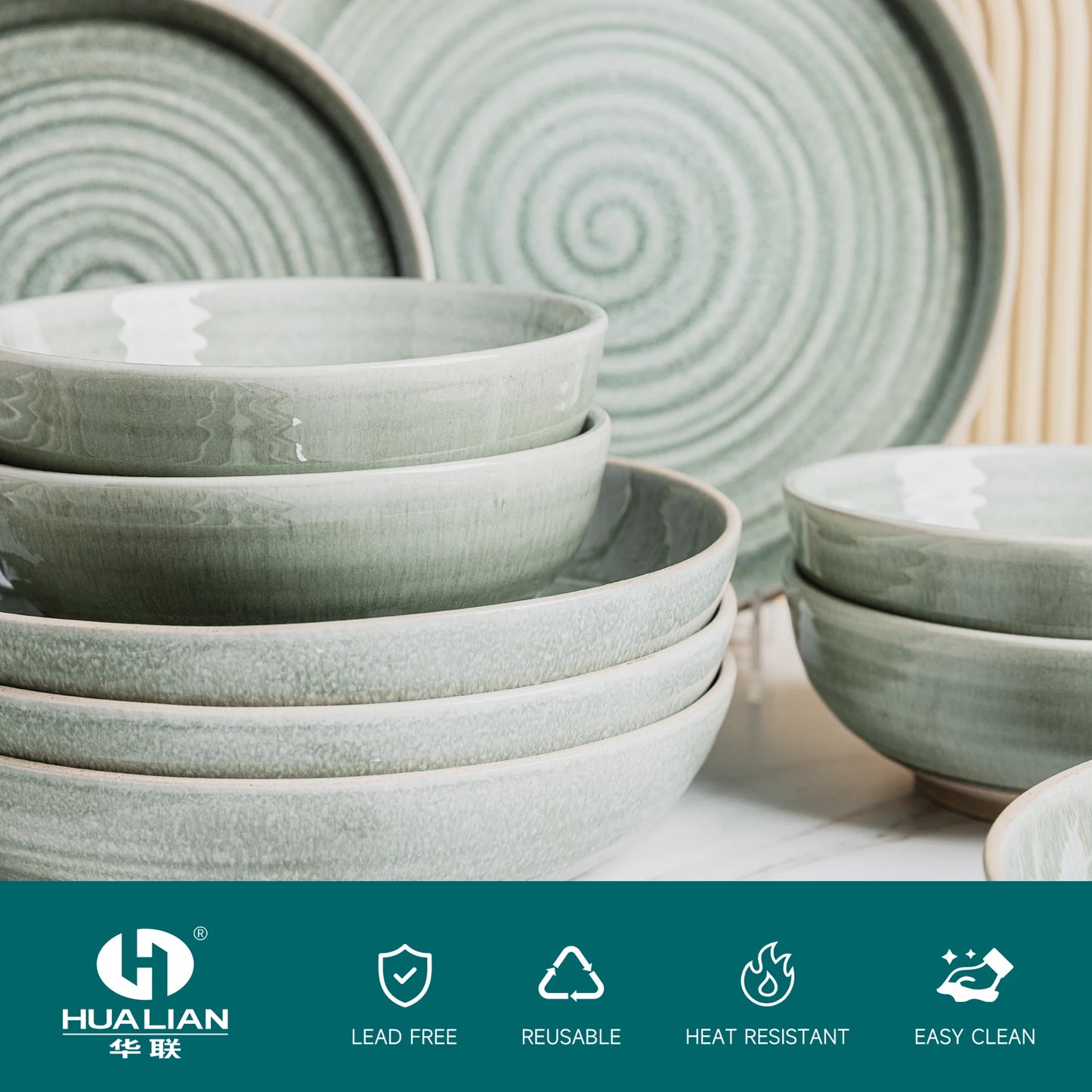 16-Piece Stoneware Dinnerware Set – Modern Luxury Style, Durable Ceramic with Unique Pattern