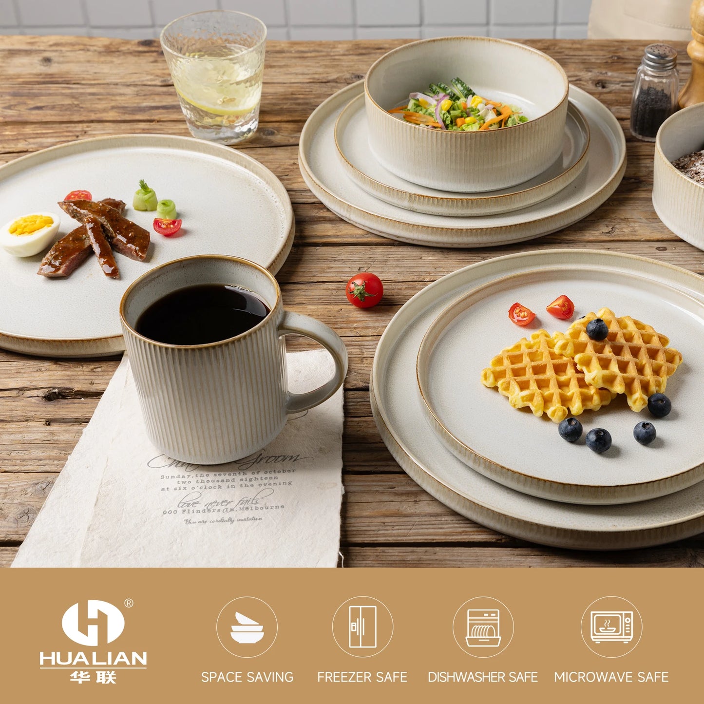 Lumora 16-Piece Reactive Glaze White Stoneware Dinnerware Set