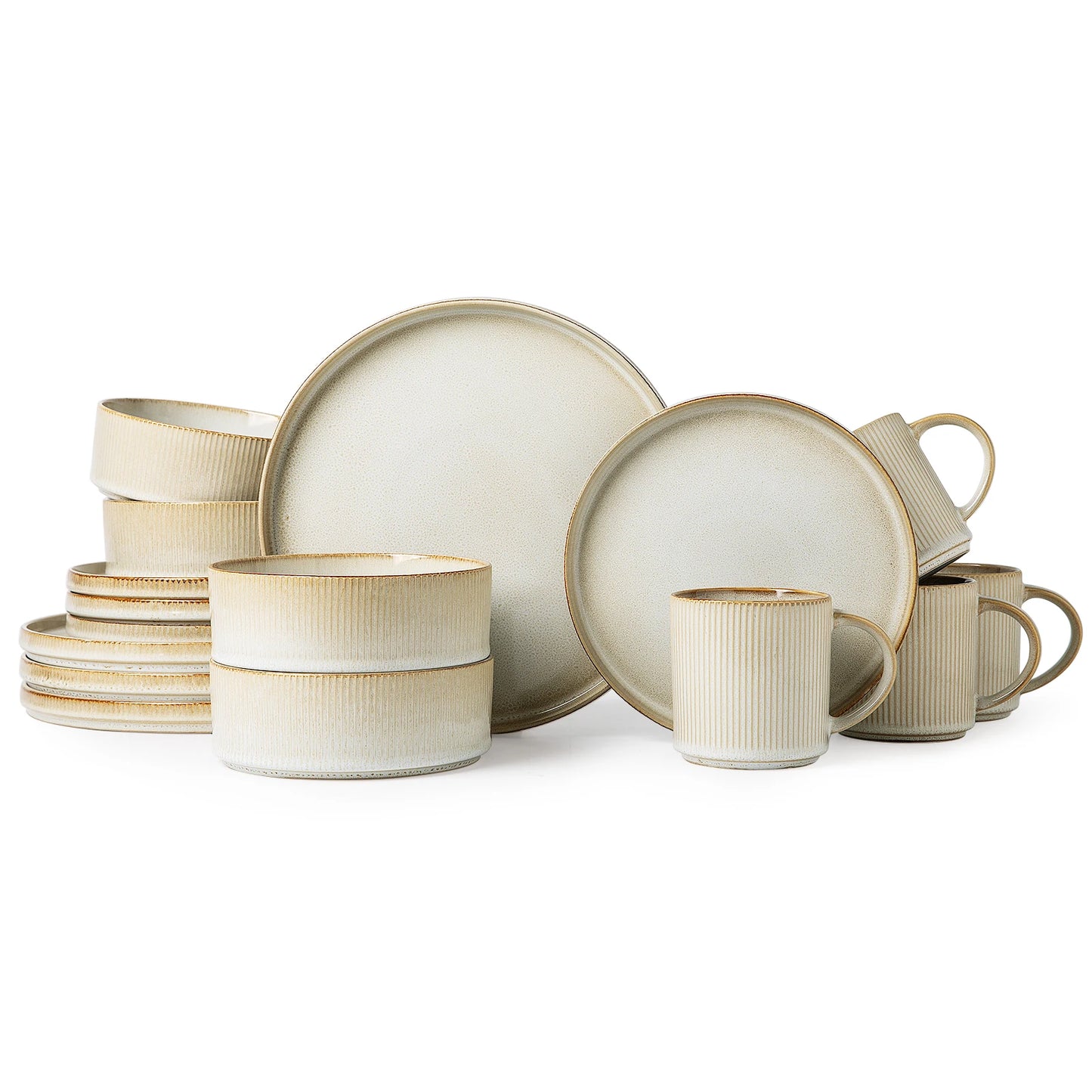 Lumora 16-Piece Reactive Glaze White Stoneware Dinnerware Set