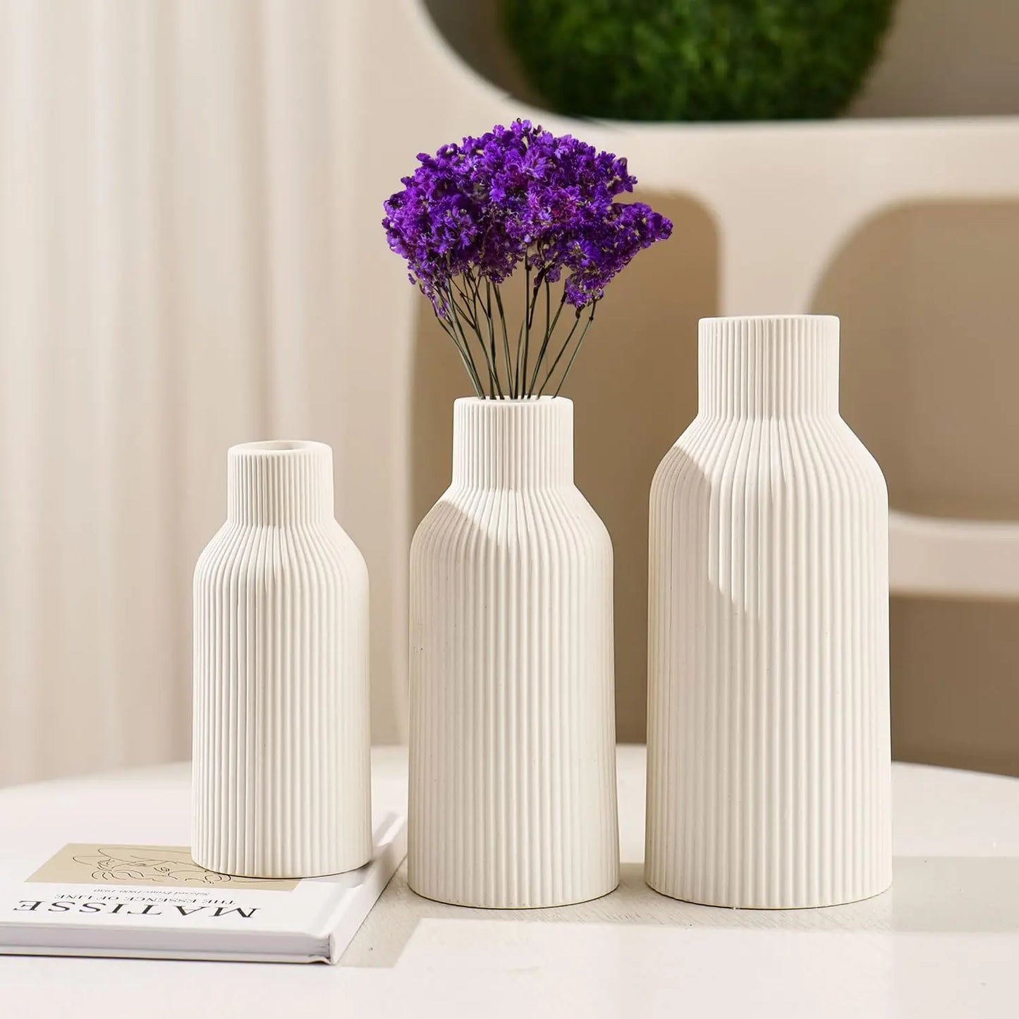 Set of 3 Minimalist Ceramic & Porcelain Vases – Modern Home Decor