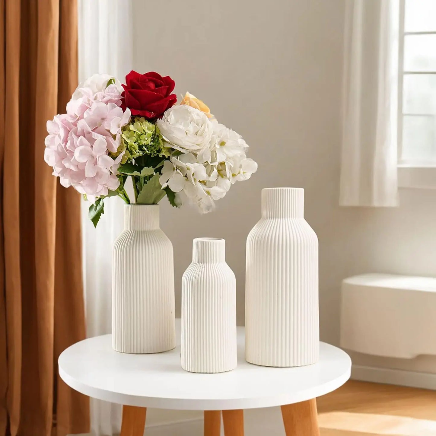 Set of 3 Minimalist Ceramic & Porcelain Vases – Modern Home Decor