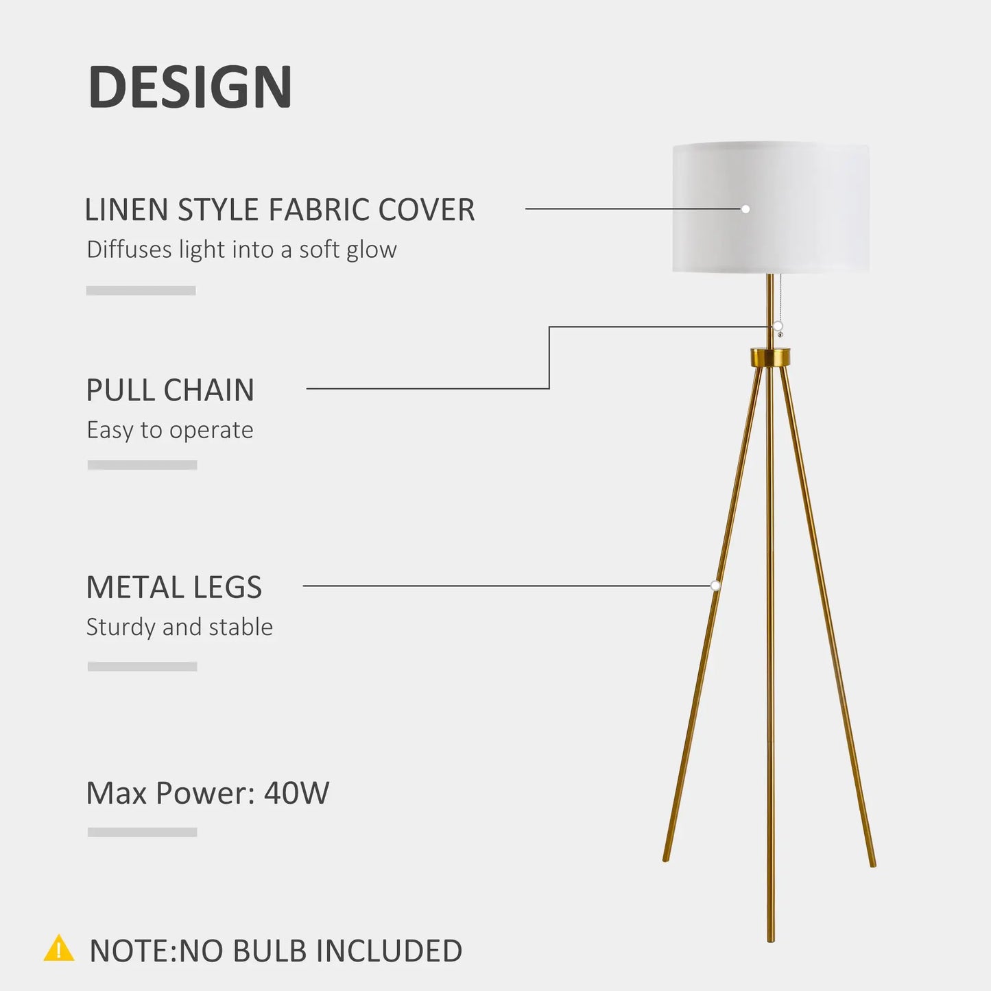Luxury Tripod Floor Lamp – Contemporary Gold Frame with Classic Fabric Shade