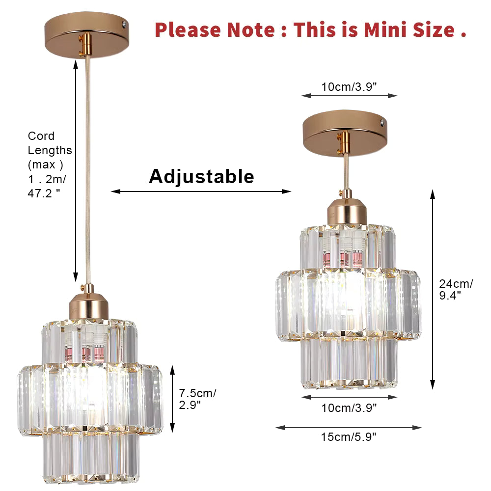 Crystal Pendant Light – Modern Iron & Crystal Chandelier, Gold or Black, Adjustable Height