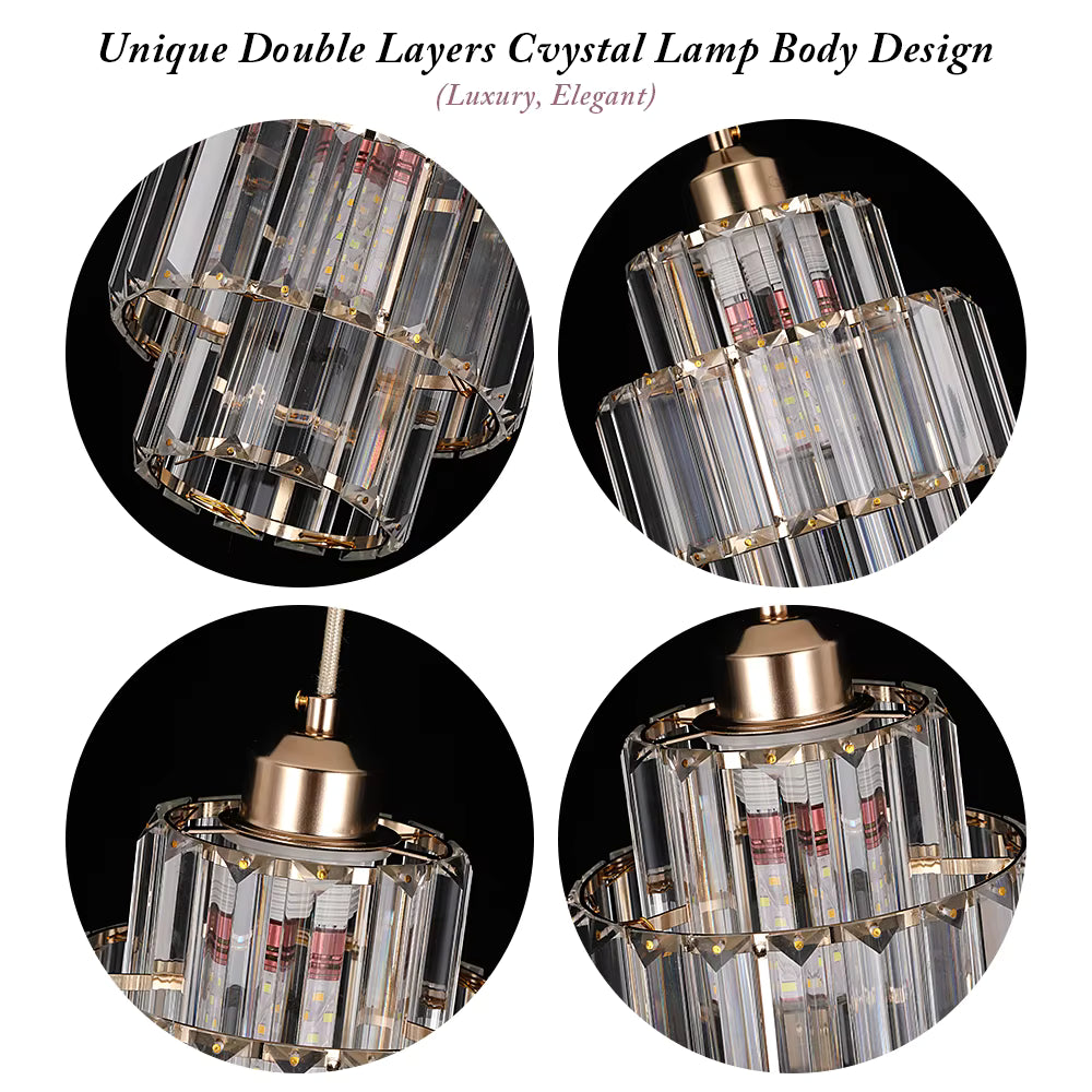 Crystal Pendant Light – Modern Iron & Crystal Chandelier, Gold or Black, Adjustable Height