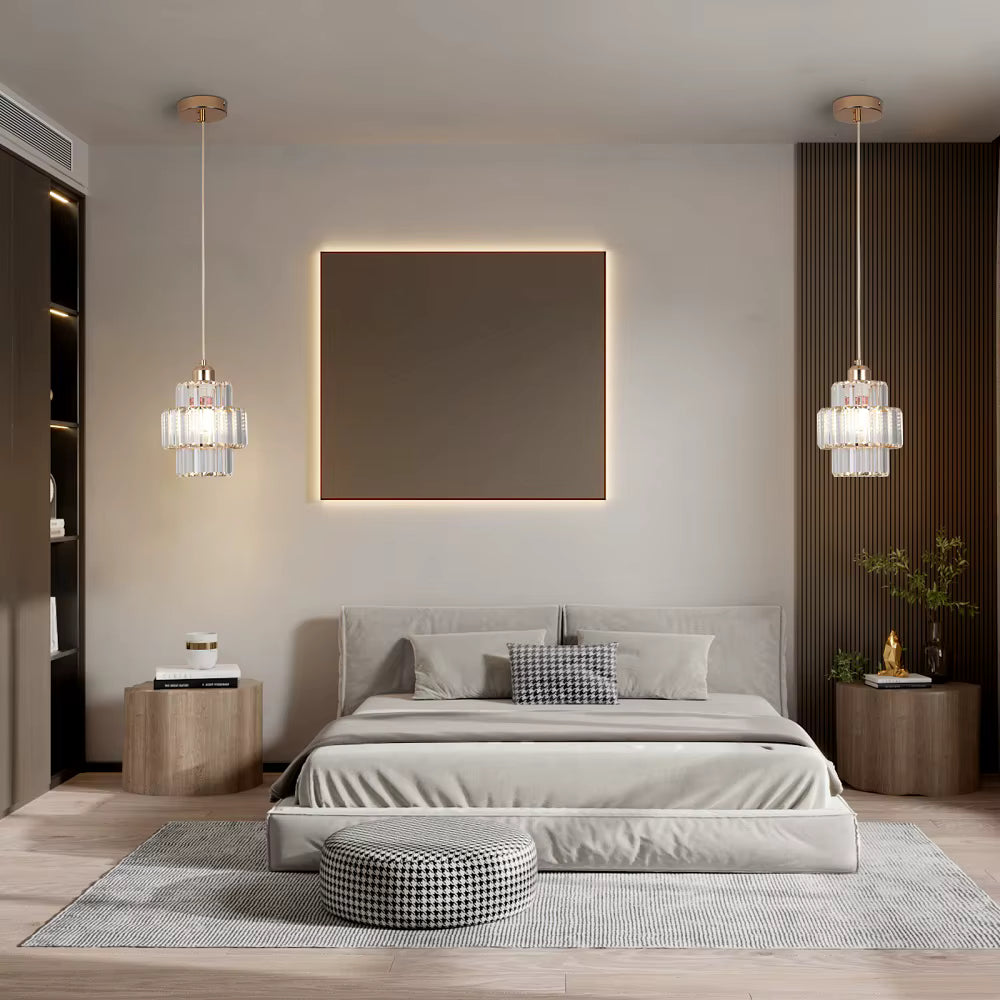 Crystal Pendant Light – Modern Iron & Crystal Chandelier, Gold or Black, Adjustable Height