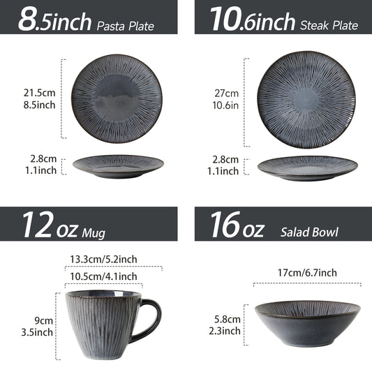 LUMORA 16-Piece Reactive Glaze Stoneware Dinnerware Set – Modern Luxury, Service for 4