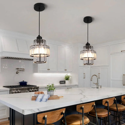 Crystal Pendant Light – Modern Iron & Crystal Chandelier, Gold or Black, Adjustable Height