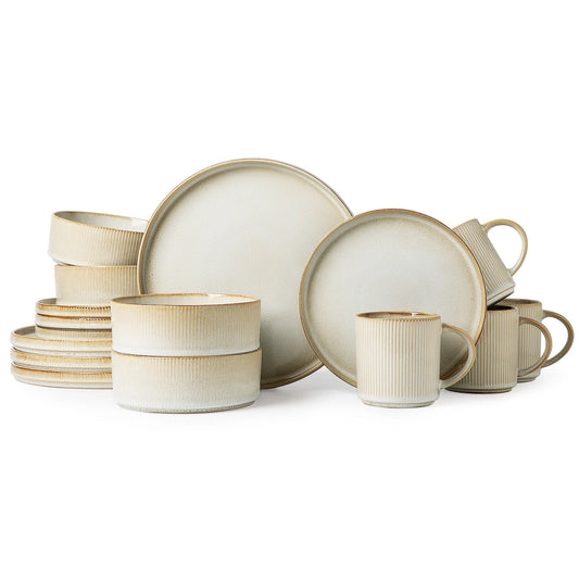 Lumora 16-Piece Reactive Glaze White Stoneware Dinnerware Set