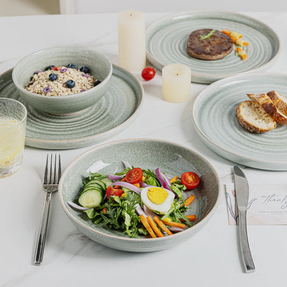 16-Piece Stoneware Dinnerware Set – Modern Luxury Style, Durable Ceramic with Unique Pattern