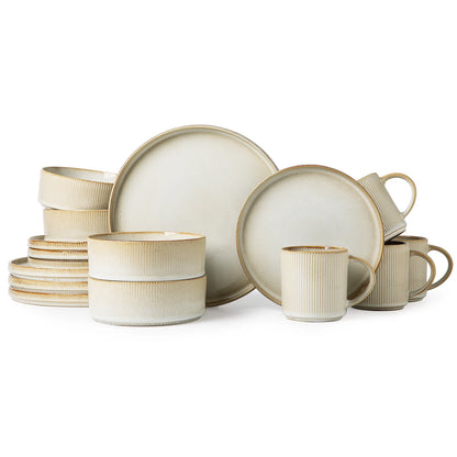 Lumora 16-Piece Reactive Glaze White Stoneware Dinnerware Set