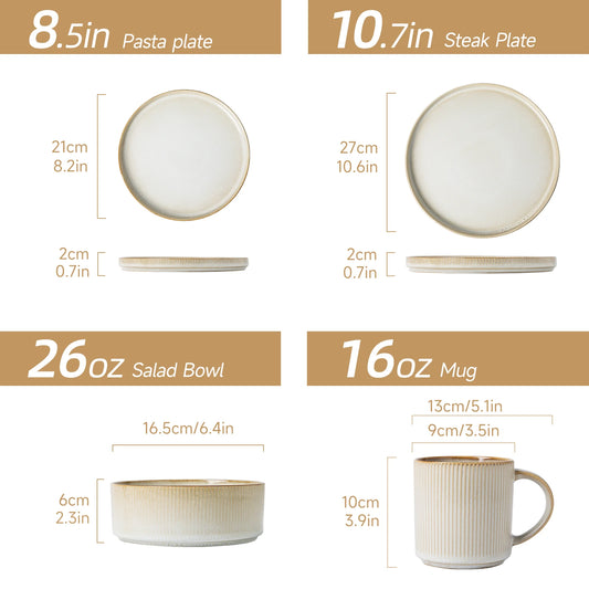 Lumora 16-Piece Reactive Glaze White Stoneware Dinnerware Set