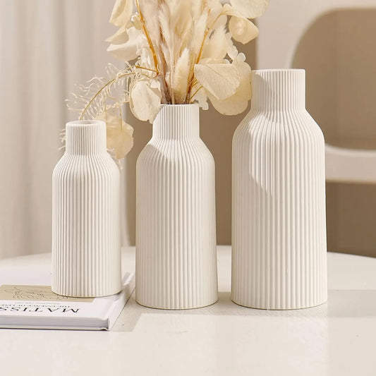 Set of 3 Minimalist Ceramic & Porcelain Vases – Modern Home Decor