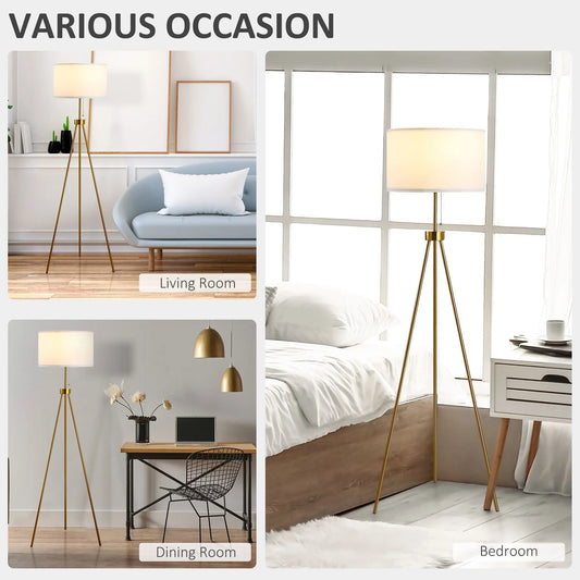 Luxury Tripod Floor Lamp – Contemporary Gold Frame with Classic Fabric Shade