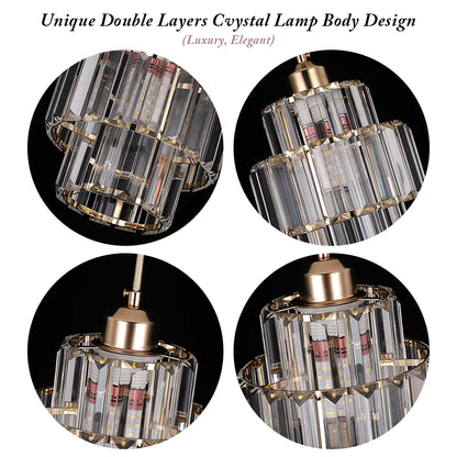 Crystal Pendant Light – Modern Iron & Crystal Chandelier, Gold or Black, Adjustable Height